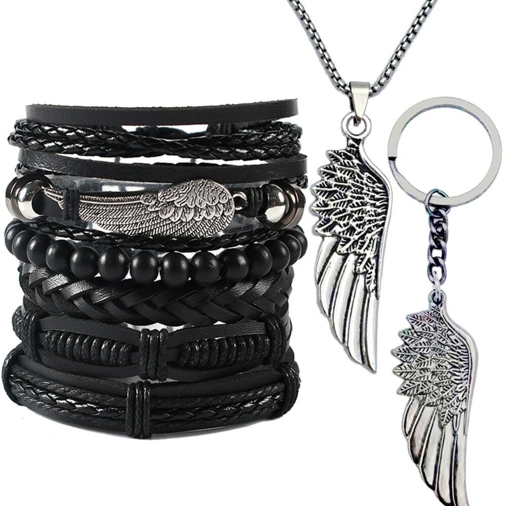 Punk Leather Bracelet Set Adjustable Stackable Cuffs Goth Grunge Accessories